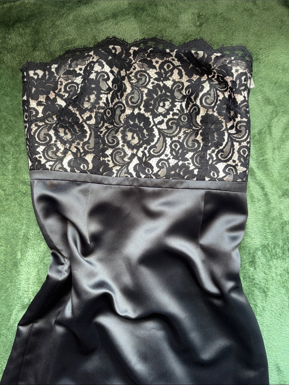 Ann Taylor Black Strapless Lace Bodice Satin Gown